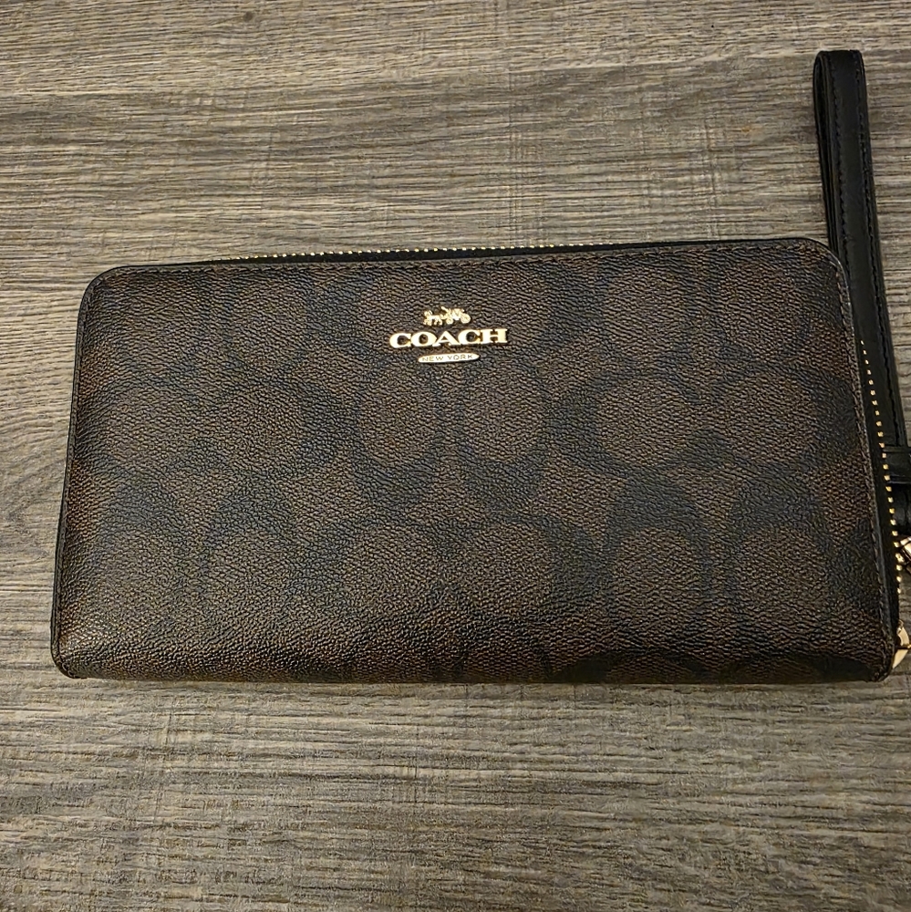 Coach Signature Brown/Black Zip Wallet,  Used Only Handful Times!